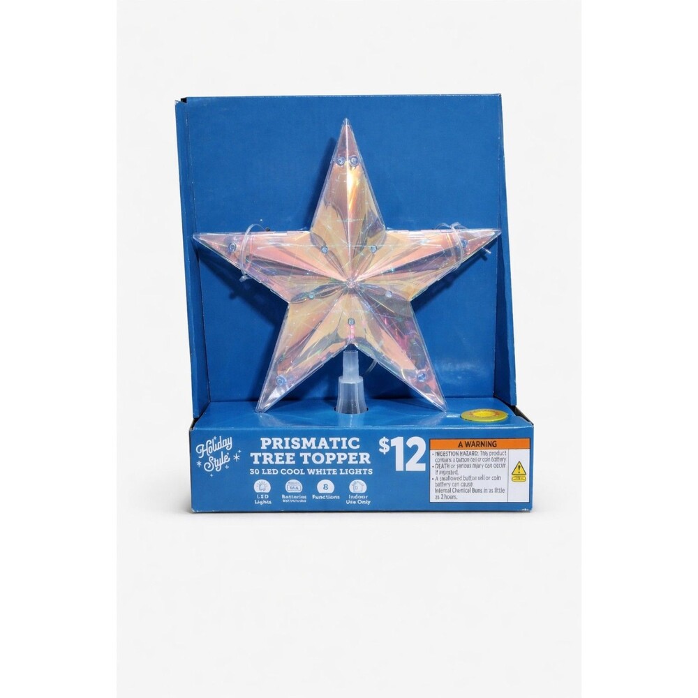Prismatic LED Star Tree Topper Iridescent Christmas Lighted Star 30 LED Decor